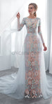 Long Sleeves Round Neck  Unique Design Lace Applique Mermaid Long Wedding Dresses, Prom Dress LMX1157