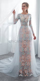 Long Sleeves Round Neck  Unique Design Lace Applique Mermaid Long Wedding Dresses, Prom Dress LMX1157