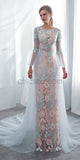 Long Sleeves Round Neck  Unique Design Lace Applique Mermaid Long Wedding Dresses, Prom Dress LMX1157