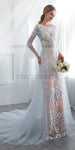 Long Sleeves Round Neck  Unique Design Lace Applique Mermaid Long Wedding Dresses, Prom Dress LMX1157