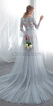 Long Sleeves Round Neck  Unique Design Lace Applique Mermaid Long Wedding Dresses, Prom Dress LMX1157