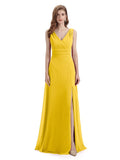 A-line Sleeveless V-Neck Side Slit Floor-Length Bridesmaid Dresses