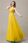 One-Shoulder A-line Beaded Chiffon Floor-Length Bridesmaid Dresses