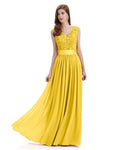 Elegant A-Line V-Neck Lace Chiffon Long Bridesmaid Dresses