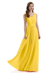 A-Line V-Neck Pleats Chiffon Long Bridesmaid Dresses