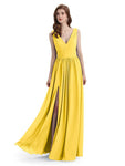 A-Line V-Neck Sleeveless Split Side Chiffon Long Bridesmaid Dresses