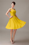 A-line Chiffon V-Neck Knee-Length Short Bridesmaid Dresses