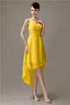 A-line Chiffon V-Neck High-Low Short Beach Bridesmaid Dresses