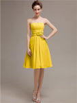 Pretty Strapless Flower Belt A-line Knee-Length Bridesmaid Dresses