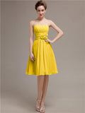 Pretty Strapless Flower Belt A-line Knee-Length Bridesmaid Dresses