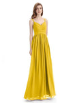 Spaghetti Straps Chiffon A-line Sleeveless V-neck Floor-Length Bridesmaid Dresses