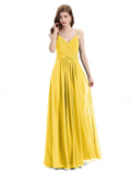 Pleated A-line Spaghetti Straps Chiffon Long Bridesmaid Dresses