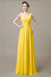 V-Neck Chiffon A-line Floor-Length Bridesmaid Dresses