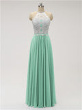 Top Lace Halter Chiffon Floor Length Bridesmaid Dresses