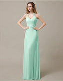 Halter Chiffon A-line Sleeveless Floor-Length Bridesmaid Dresses