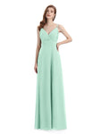 Chiffon Spaghetti Strap V-neck Floor-Length Long Bridesmaid Dresses