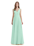 Simple V-neck Chiffon Floor-Length Long Bridesmaid Dresses