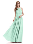 A-Line Halter Chiffon Pleats Floor Length Bridesmaid Dresses