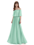 Simple A-Line Off The Shoulder Chiffon Long Bridesmaid Dresses