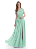 Elegant One Shoulder Side Slit Floor Lenght Bridesmaid Dresses