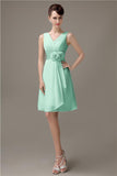 Cheap A-line Chiffon V-Neck Sleeveless Short Bridesmaid Dresses