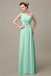 Simple A-line Chiffon One Shoulder Floor-Length Long Bridesmaid Dresses.