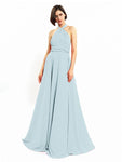 Chiffon A-line Halter Sleeveless Floor-Length Bridesmaid Dresses