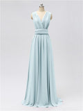 A-line Convertable V Neck Floor Length Jersey Bridesmaid Dresses