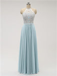 Top Lace Halter Chiffon Floor Length Bridesmaid Dresses