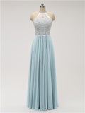 Top Lace Halter Chiffon Floor Length Bridesmaid Dresses