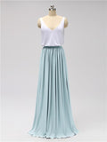 Two Pieces A-line V Neck Floor Length Bridesmaid Dresses