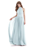 A-line Halter Elegant Chiffon Long Bridesmaid Dresses