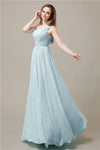 One-Shoulder A-line Beaded Chiffon Floor-Length Bridesmaid Dresses