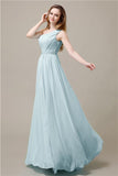 One-Shoulder A-line Beaded Chiffon Floor-Length Bridesmaid Dresses