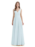 Simple V-neck Chiffon Floor-Length Long Bridesmaid Dresses