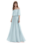 Simple A-Line Off The Shoulder Chiffon Long Bridesmaid Dresses