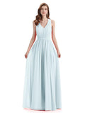 A-Line Sleeveless Pleats Chiffon Cheap Long Bridesmaid Dresses