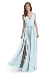 A-Line V-Neck Sleeveless Split Side Chiffon Long Bridesmaid Dresses