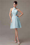 Halter Knee-length Chiffon A-line Short Bridesmaid Dresses