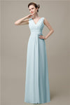 Simple A-line Chiffon V-Neck Floor-Length Long Bridesmaid Dresses