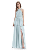 Beautiful Halter Chiffon A-line Sleeveless Floor-Length Bridesmaid Dresses