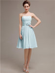 Pretty Strapless Flower Belt A-line Knee-Length Bridesmaid Dresses