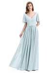 Chiffon A-line Short Sleeves Elegant Floor-Length Bridesmaid Dresses