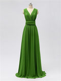 A-line Convertable V Neck Floor Length Jersey Bridesmaid Dresses