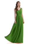 A-Line V-Neck Pleats Chiffon Long Bridesmaid Dresses