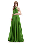 Simple A-Line High Neck Pleats Chiffon Floor Length Bridesmaid Dresses