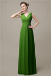 Simple A-line Chiffon V-Neck Floor-Length Long Bridesmaid Dresses