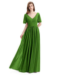 Chiffon A-line Short Sleeves Elegant Floor-Length Bridesmaid Dresses