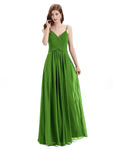 Pleated A-line Spaghetti Straps Chiffon Long Bridesmaid Dresses