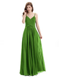 Pleated A-line Spaghetti Straps Chiffon Long Bridesmaid Dresses